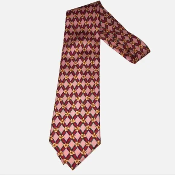 Mens Tie Vintage Pink Red Floral Silk Tie Handmade Singapore - Picture 1 of 8